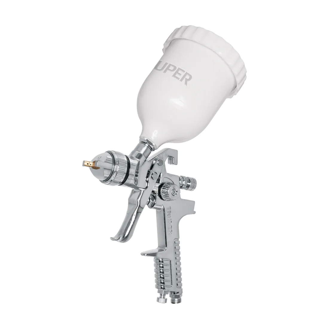 Pistola p/pintar gravedad HVLP vaso plástico, 1.7 mm, TRUPER