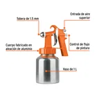 Pistola p/pintar baja presión, 1.5 mm, naranja, entrada sup 2