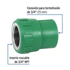 Adaptador PPR 3/4' hembra con inserto metálico, FOSET 2