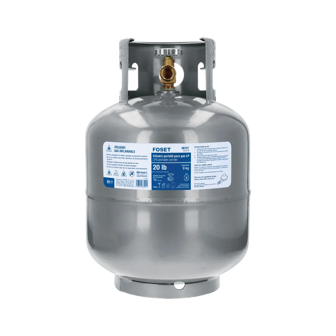 Cilindro portátil para gas LP, 20lb (9kg) FOSET