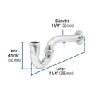 Céspol 1-1/4', sin contra, latón cromo, para lavabo, FOSET 3