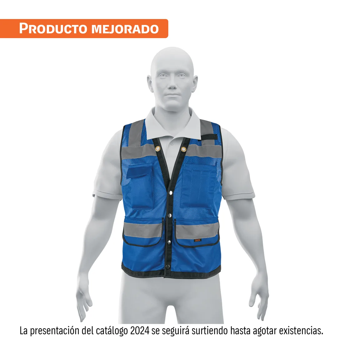 Chaleco seguridad reforzado azul con bolsas, EG, EXPERT