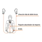 Línea vida absorbedor impacto doble brazo gancho grande,ANSI 3