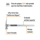 Martillo tubular 20 oz uña California Ripper, cara fresada 2