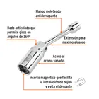Dado p/bujías cuadro 3/8' articulado 13/16', extensión 6' 2