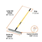 Rastrillo recto reforzado 16 dientes, mgo fibra d/vidrio 60' 3