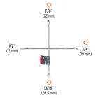Llave de cruz 20' pulida y cromada con entrada cuadro 1/2' 2