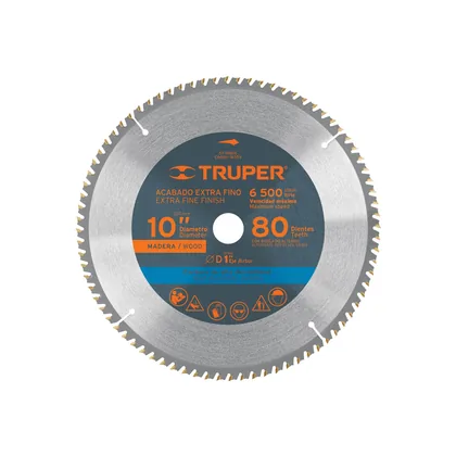 Disco sierra 10' para madera, 80 dientes centro 1', TRUPER