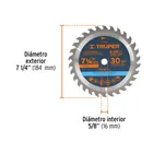 Disco sierra 7- 1/4' para madera, 30 dientes centro 5/8' 3
