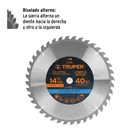 Disco sierra 14' para madera, 40 dientes centro 1', TRUPER 2