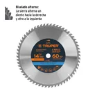 Disco sierra 14' para madera, 60 dientes centro 1', TRUPER 2