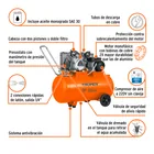 Compresor lubricado, de banda, 120L,4HP, hor, 220V, TRUPER 4