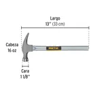 Martillo uña curva 16 oz, mango tubular, PRETUL 3