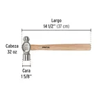 Martillo pulido de bola 32 oz mango madera, PRETUL 3