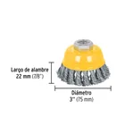 Carda copa 3' alambre trenzado grueso, eje 5/8'-11, PRETUL 3