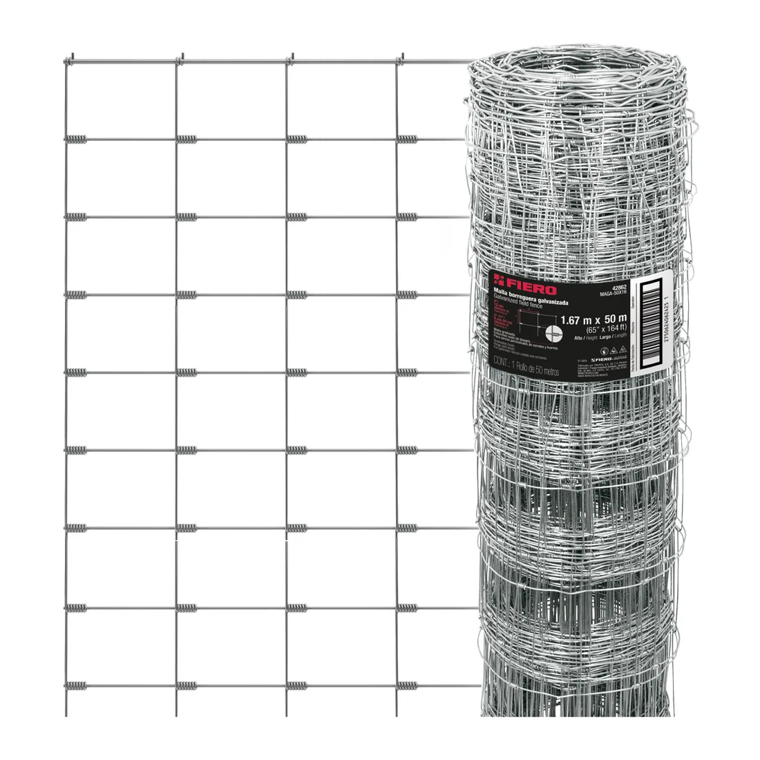 Rollo malla borreguera, 1.67m x 50m acero galvanizado, 28kg