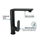 Monomando cuello alto para fregadero, negro, FOSET RIVIERA 2