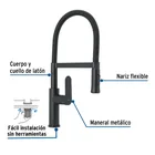 Monomando nariz flexible para fregadero, negro,FOSET RIVIERA 2