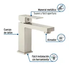 Monomando corto para lavabo, satín, FOSET KUBO 2