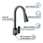 Monomando nariz retráctil para fregadero, negro, FOSET KUBO 2