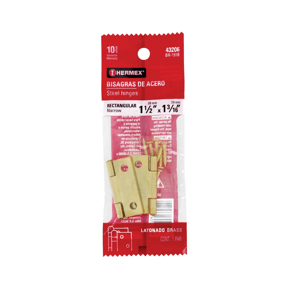 Bolsa 2 bisagras rectangulares 1-1/2x1-3/16', acero latonado