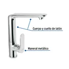 Monomando cuello alto para fregadero, cromo, FOSET RIVIERA 2