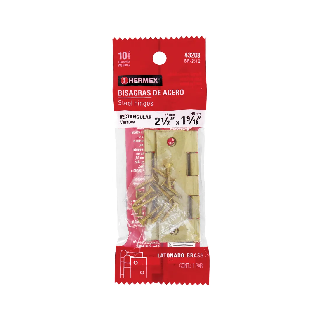 Bolsa 2 bisagras rectangulares 2-1/2 x 1-5/8' acero latonado