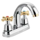 Mezcladora lavabo 4' cromo-oro, nariz curva, cruceta, AQUA 1