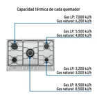 Parrilla gas empotrable 75 cm, 5 quemadores, esmalte, FOSET 4