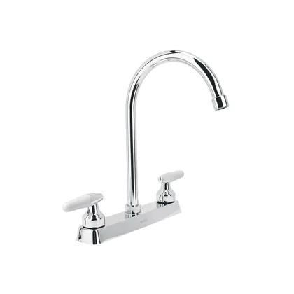 Mezcladora 8' fregadero cromo, cuello curvo, cono, BASIC