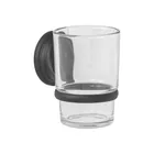 Portavaso cepillero con vaso de vidrio, negro, FOSET AQUA 1