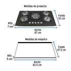 Parrilla gas empotrable 90cm, 5 quem, vidrio negro, RIVIERA 3