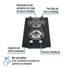 Parrilla gas empotrable 30cm, 2 quem, vidrio negro, RIVIERA 2