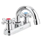 Mezcladora 4' para lavabo, cuello curvo, manerales cruceta 1