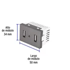 Toma 2 puertos USB acero inox de 1.5 módulos, línea Lisboa 3