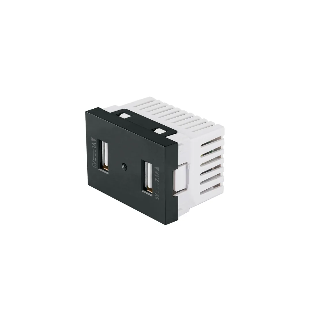 Toma con 2 puertos USB negro de 1.5 módulos, línea Lisboa