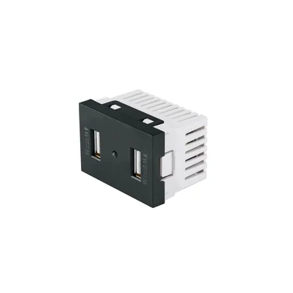 Toma con 2 puertos USB negro de 1.5 módulos, línea Lisboa