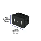 Toma con 2 puertos USB negro de 1.5 módulos, línea Lisboa 3