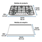 Parrilla gas empotrable 90cm, 6 quem, acero inox, RIVIERA 3
