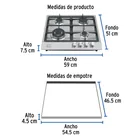 Parrilla gas empotrable 60cm, 4 quem, acero inox, RIVIERA 3