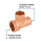 Tee de cobre rosca interior lateral 3/4', FOSET 2