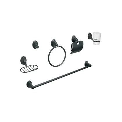 Juego de 6 accesorios para baño, negro, FOSET AQUA